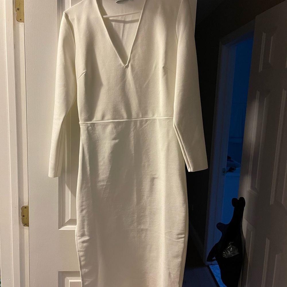 ByEgreis Bandage white midi dress with side slit and v-neck